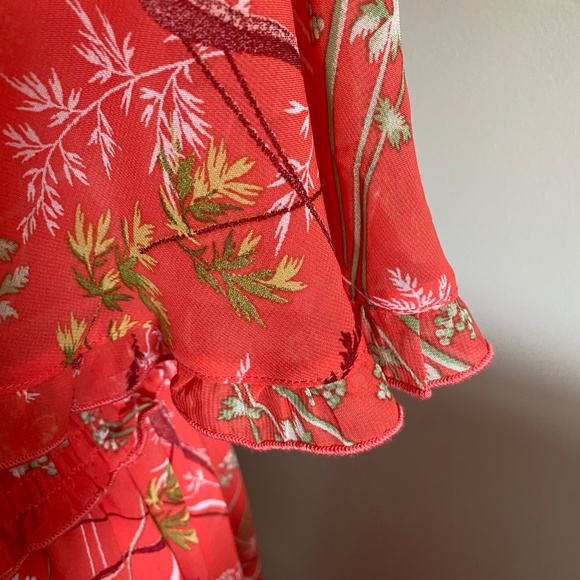 Kate.Lily Orange v-neck Tiered ruffled Summer Tropical maxi dress. Sz14 - Picture 8 of 16